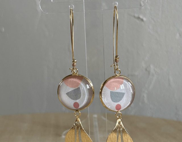 Boucles d’oreilles cabochons team or feuillage 