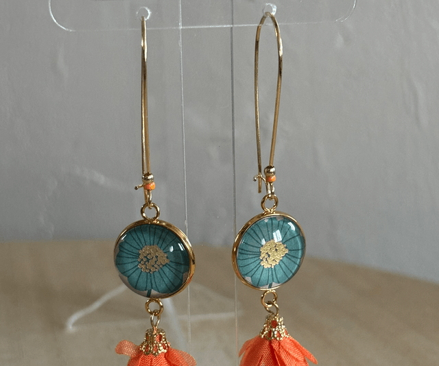 Boucles d’oreilles cabochons team or feuillage 