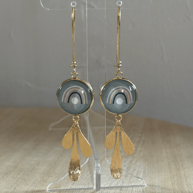 Boucles d’oreilles cabochons team or feuillage 