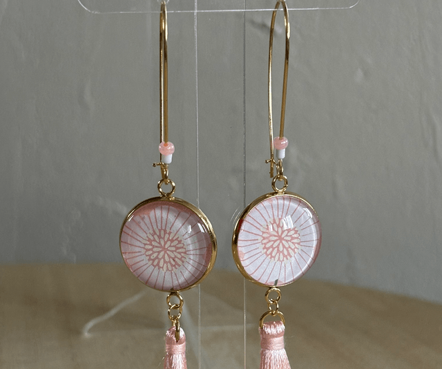 Boucles d’oreilles cabochons team or feuillage 