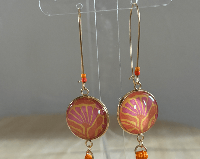 Boucles d’oreilles cabochons team or feuillage 